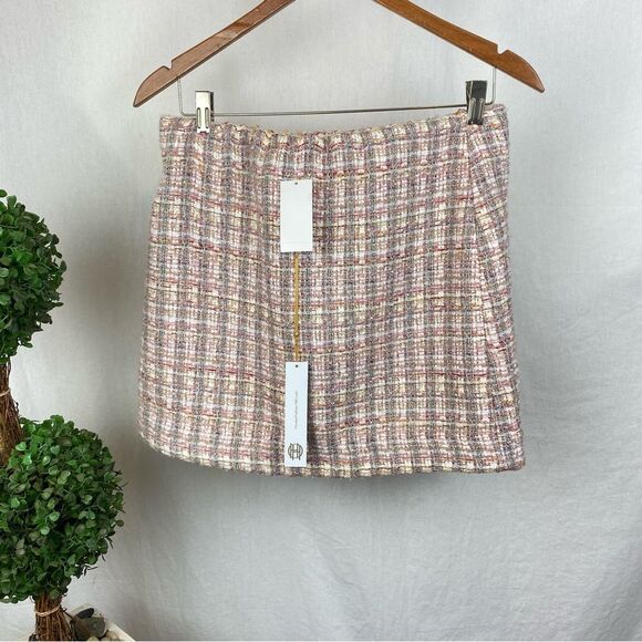 House Of Harlow Pink & White Woven Mini Skirt NEW S - Picture 2 of 7